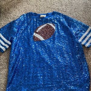 Blue Sequin Football Kids Shirt